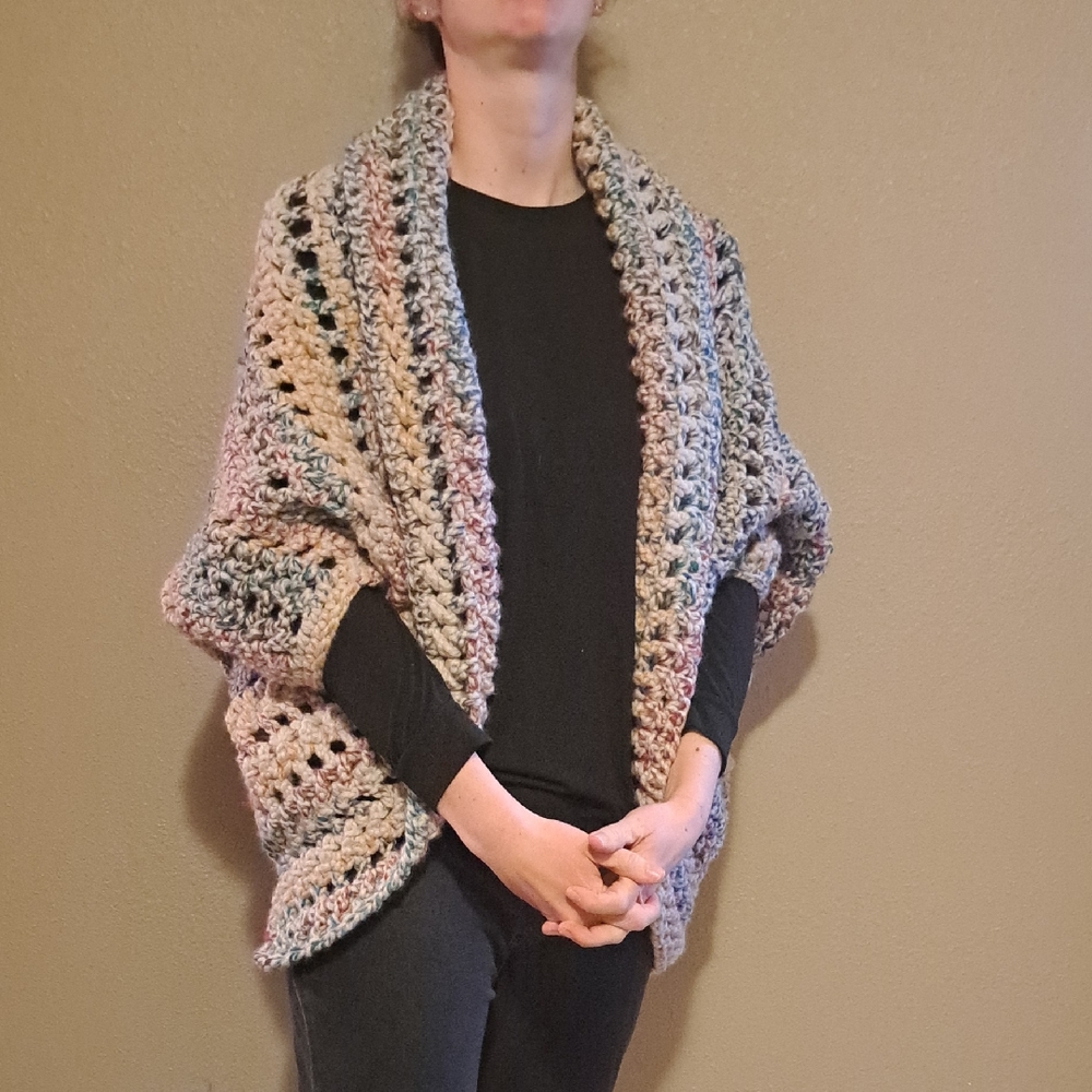 Chunky Multicolor Crochet Open Cardigan Sweater - Women's